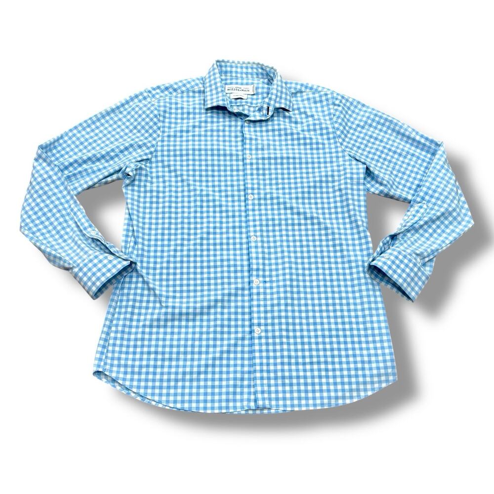 Mizzen Main Size XL Trim Fit Blue Gingam Plaid Button-up Long Sleeve Shirt